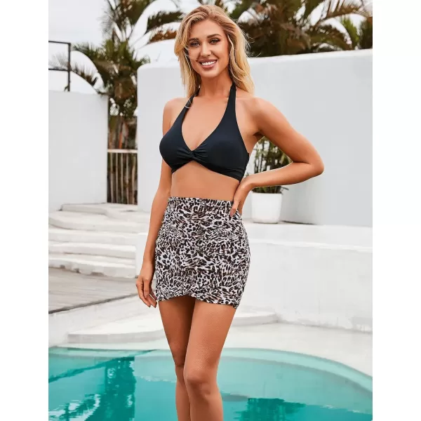 luvamia Womens High Waisted Swim Skirt Tulip Hem Shirring Swimsuit Bikini BottomsC Ruchedwaist Leopard