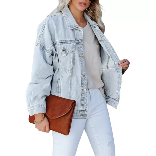 luvamia Womens Jean Jacket Oversized Boyfriend Trucker Denim Jackets for Women ShacketAzure Mood