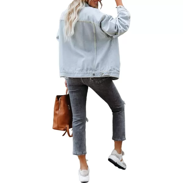 luvamia Womens Jean Jacket Oversized Boyfriend Trucker Denim Jackets for Women ShacketAzure Mood