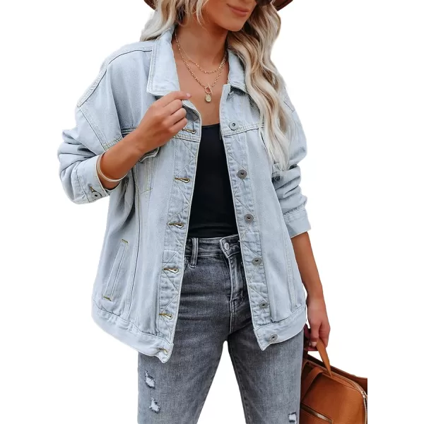 luvamia Womens Jean Jacket Oversized Boyfriend Trucker Denim Jackets for Women ShacketAzure Mood