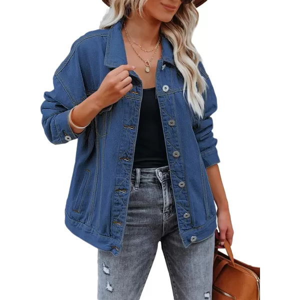 luvamia Womens Jean Jacket Oversized Boyfriend Trucker Denim Jackets for Women ShacketB Nightfall Blue