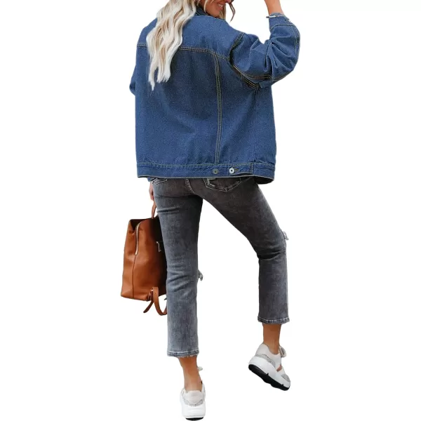 luvamia Womens Jean Jacket Oversized Boyfriend Trucker Denim Jackets for Women ShacketB Nightfall Blue