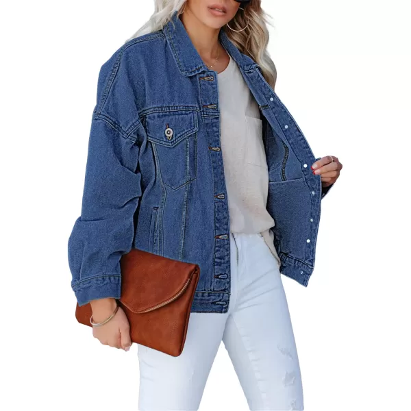 luvamia Womens Jean Jacket Oversized Boyfriend Trucker Denim Jackets for Women ShacketB Nightfall Blue