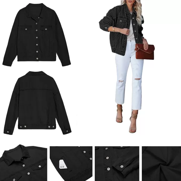 luvamia Womens Jean Jacket Oversized Boyfriend Trucker Denim Jackets for Women ShacketC Vintage Black