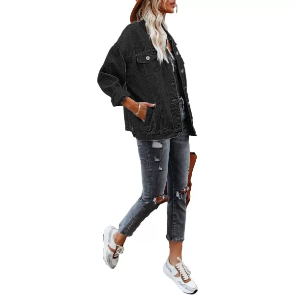 luvamia Womens Jean Jacket Oversized Boyfriend Trucker Denim Jackets for Women ShacketC Vintage Black