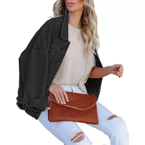 luvamia Womens Jean Jacket Oversized Boyfriend Trucker Denim Jackets for Women ShacketC Vintage Black