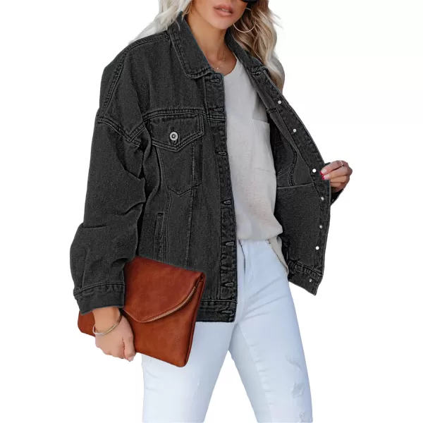 luvamia Womens Jean Jacket Oversized Boyfriend Trucker Denim Jackets for Women ShacketC Vintage Black