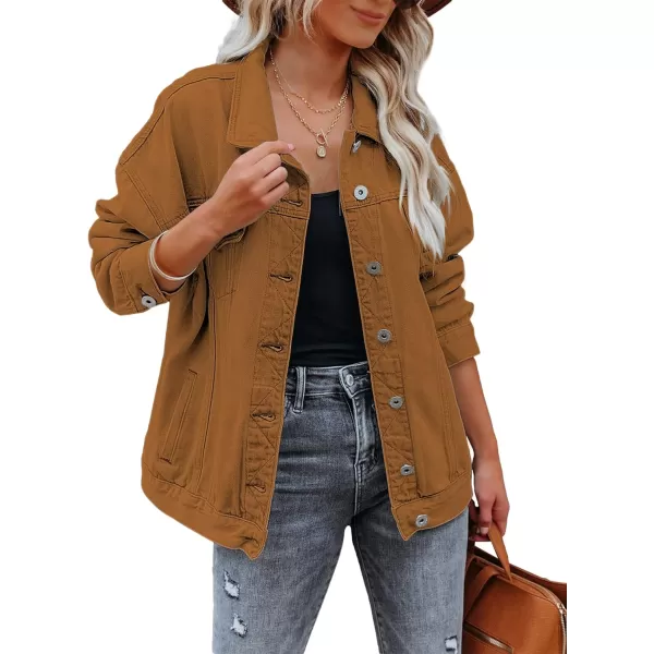 luvamia Womens Jean Jacket Oversized Boyfriend Trucker Denim Jackets for Women ShacketD Brown