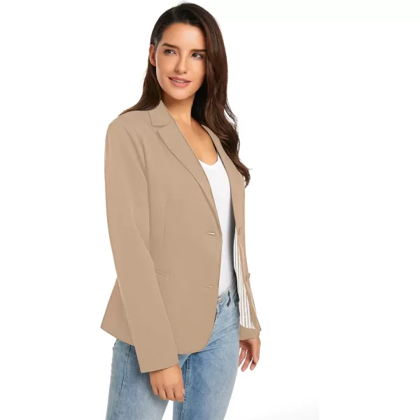 luvamia Womens Long Sleeve Formal Notch Lapel Button Down Blazer Pockets JacketBeige W Striped Lining
