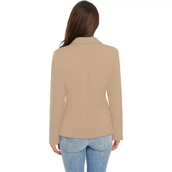 luvamia Womens Long Sleeve Formal Notch Lapel Button Down Blazer Pockets JacketBeige W Striped Lining