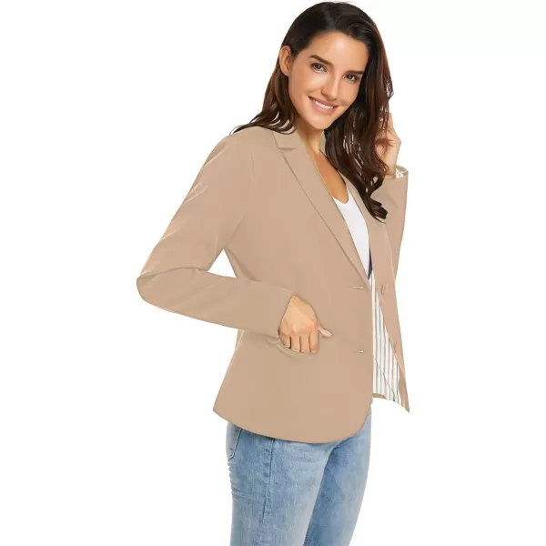 luvamia Womens Long Sleeve Formal Notch Lapel Button Down Blazer Pockets JacketBeige W Striped Lining