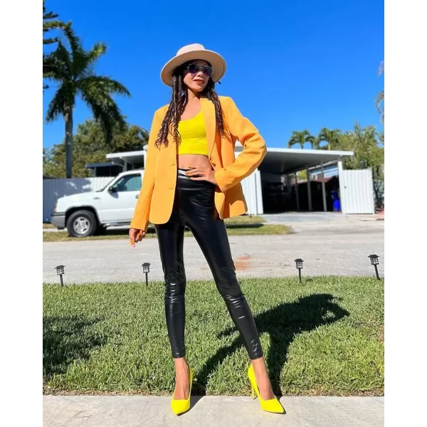 luvamia Womens Long Sleeve Formal Notch Lapel Button Down Blazer Pockets JacketRadiant Yellow W Striped Lining