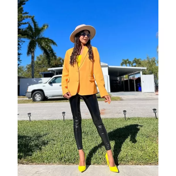 luvamia Womens Long Sleeve Formal Notch Lapel Button Down Blazer Pockets JacketRadiant Yellow W Striped Lining