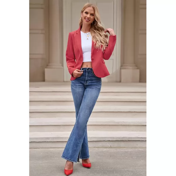 luvamia Womens Long Sleeve Formal Notch Lapel Button Down Blazer Pockets JacketTrue Red