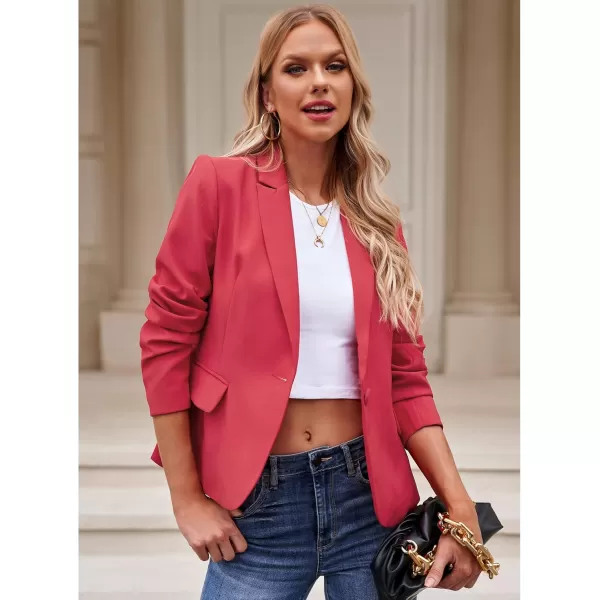 luvamia Womens Long Sleeve Formal Notch Lapel Button Down Blazer Pockets JacketTrue Red