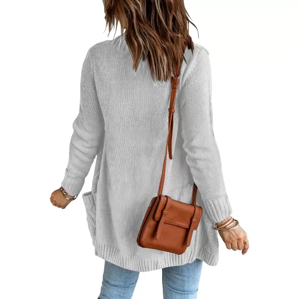 luvamia Womens Long Sleeve Open Front Buttons Cable Knit Pocket Sweater CardiganA Light Grey