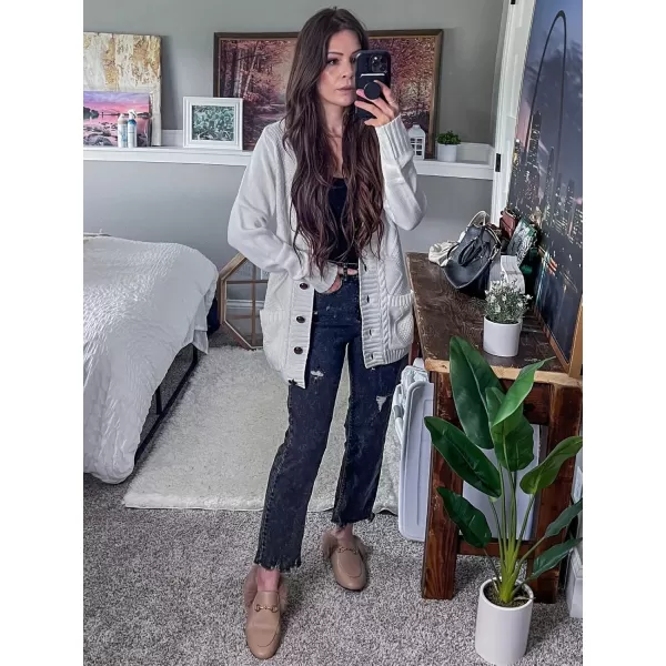 luvamia Womens Long Sleeve Open Front Buttons Cable Knit Pocket Sweater CardiganA Light Grey