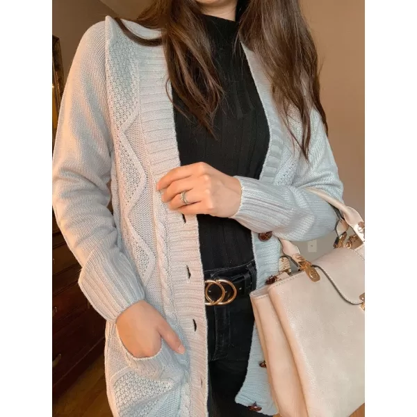 luvamia Womens Long Sleeve Open Front Buttons Cable Knit Pocket Sweater CardiganA Light Grey