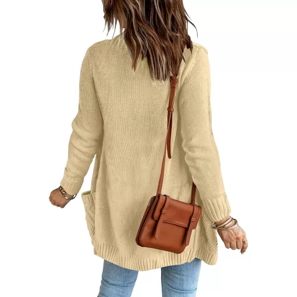 luvamia Womens Long Sleeve Open Front Buttons Cable Knit Pocket Sweater CardiganB Apricot