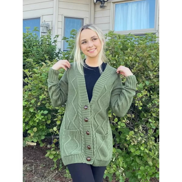 luvamia Womens Long Sleeve Open Front Buttons Cable Knit Pocket Sweater CardiganB Army Green