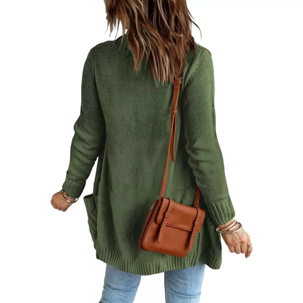 luvamia Womens Long Sleeve Open Front Buttons Cable Knit Pocket Sweater CardiganB Army Green