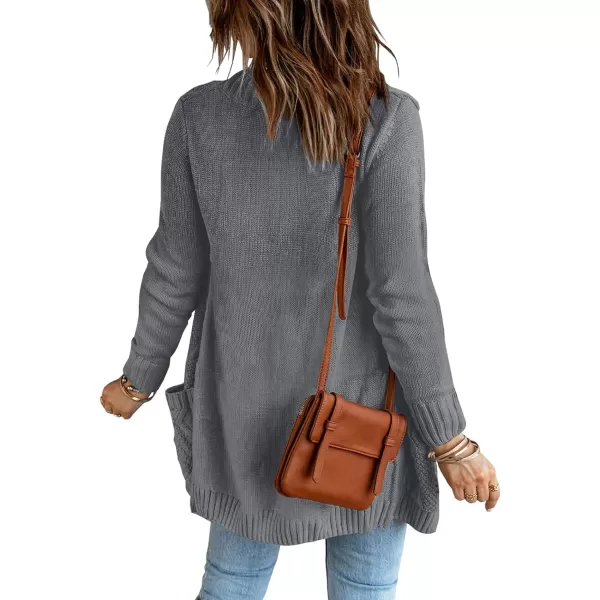 luvamia Womens Long Sleeve Open Front Buttons Cable Knit Pocket Sweater CardiganB Dark Grey