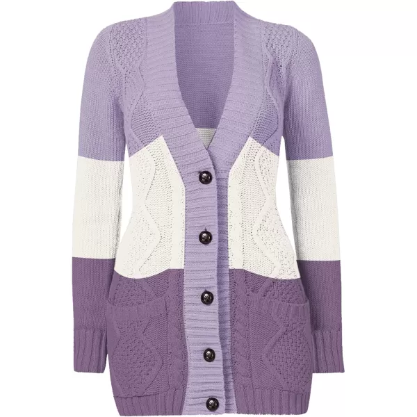 luvamia Womens Long Sleeve Open Front Buttons Cable Knit Pocket Sweater CardiganB Purpleish Block