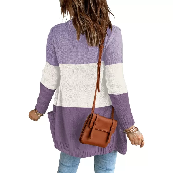 luvamia Womens Long Sleeve Open Front Buttons Cable Knit Pocket Sweater CardiganB Purpleish Block