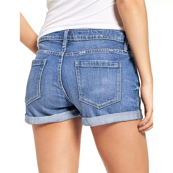 luvamia Womens Ripped Denim Jean Shorts High Waisted Stretchy Folded Hem Short JeansA1 Lapis Air