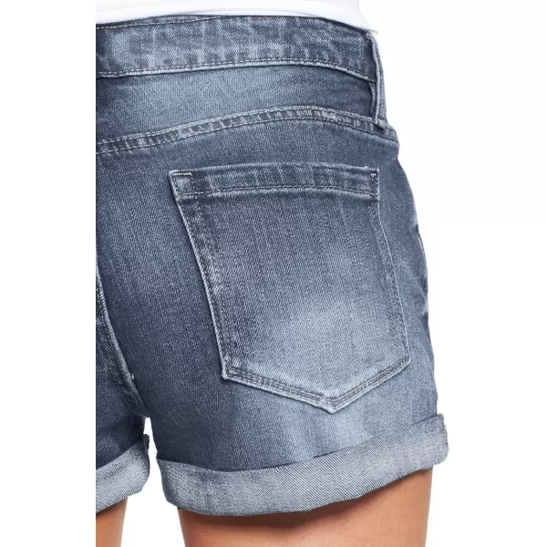 luvamia Womens Ripped Denim Jean Shorts High Waisted Stretchy Folded Hem Short JeansA1 Mist Blue