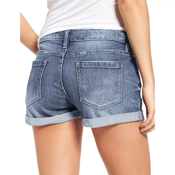 luvamia Womens Ripped Denim Jean Shorts High Waisted Stretchy Folded Hem Short JeansA1 Mist Blue