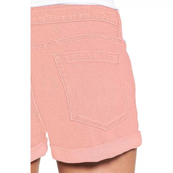 luvamia Womens Ripped Denim Jean Shorts High Waisted Stretchy Folded Hem Short JeansA2 Candy Pink
