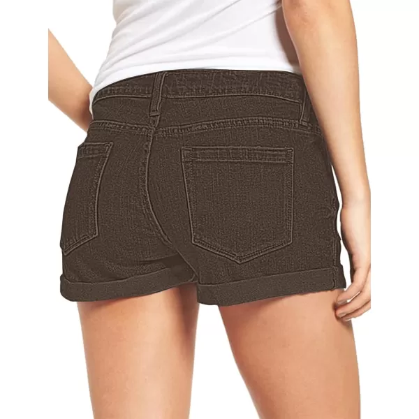 luvamia Womens Ripped Denim Jean Shorts High Waisted Stretchy Folded Hem Short JeansA2 Chocolate Brown