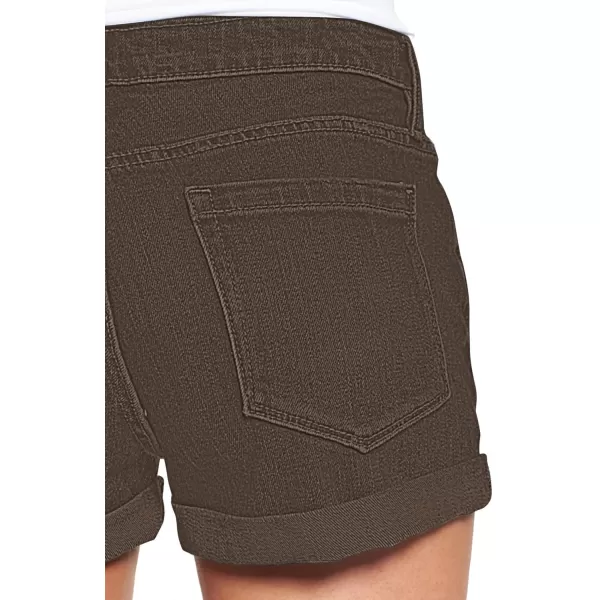 luvamia Womens Ripped Denim Jean Shorts High Waisted Stretchy Folded Hem Short JeansA2 Chocolate Brown
