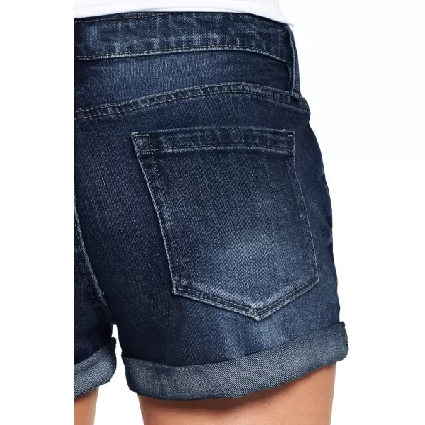 luvamia Womens Ripped Denim Jean Shorts High Waisted Stretchy Folded Hem Short JeansA2 Deep River Blue