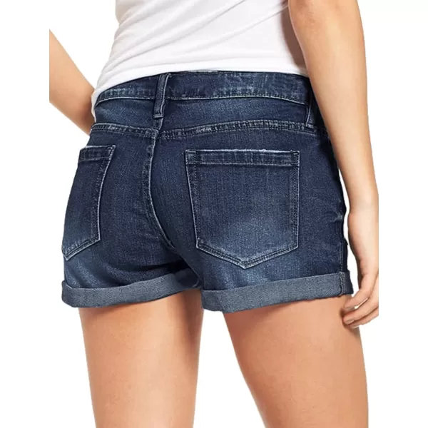luvamia Womens Ripped Denim Jean Shorts High Waisted Stretchy Folded Hem Short JeansA2 Deep River Blue