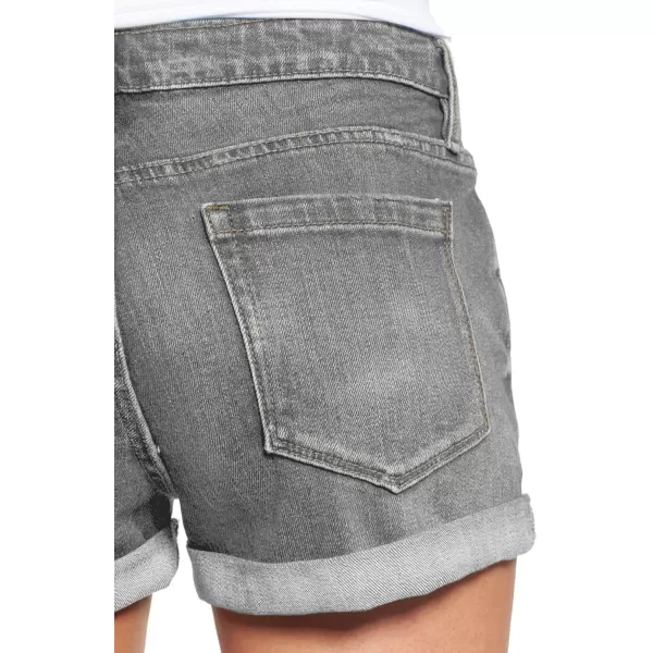 luvamia Womens Ripped Denim Jean Shorts High Waisted Stretchy Folded Hem Short JeansA2 Foxy Gray