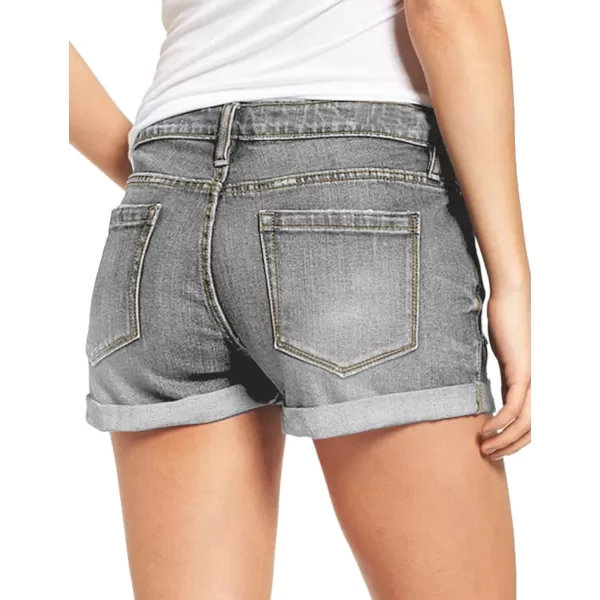 luvamia Womens Ripped Denim Jean Shorts High Waisted Stretchy Folded Hem Short JeansA2 Foxy Gray