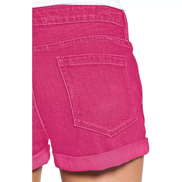 luvamia Womens Ripped Denim Jean Shorts High Waisted Stretchy Folded Hem Short JeansA2 Hot Pink