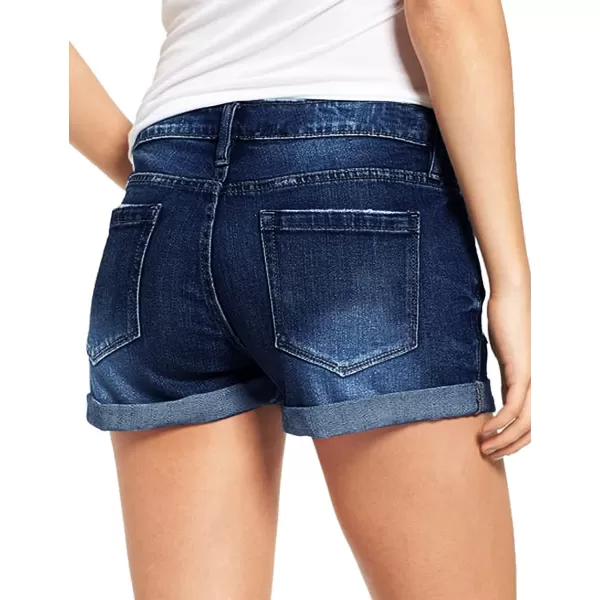 luvamia Womens Ripped Denim Jean Shorts High Waisted Stretchy Folded Hem Short JeansA2 Lapis Loft