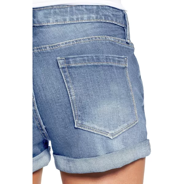 luvamia Womens Ripped Denim Jean Shorts High Waisted Stretchy Folded Hem Short JeansA2 Medium Blue