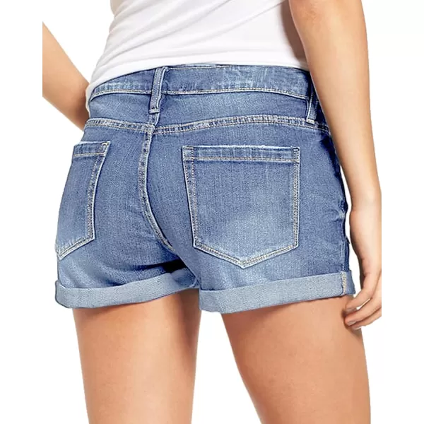 luvamia Womens Ripped Denim Jean Shorts High Waisted Stretchy Folded Hem Short JeansA2 Medium Blue