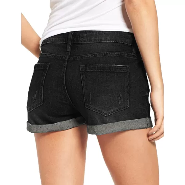 luvamia Womens Ripped Denim Jean Shorts High Waisted Stretchy Folded Hem Short JeansA2 Proper Black