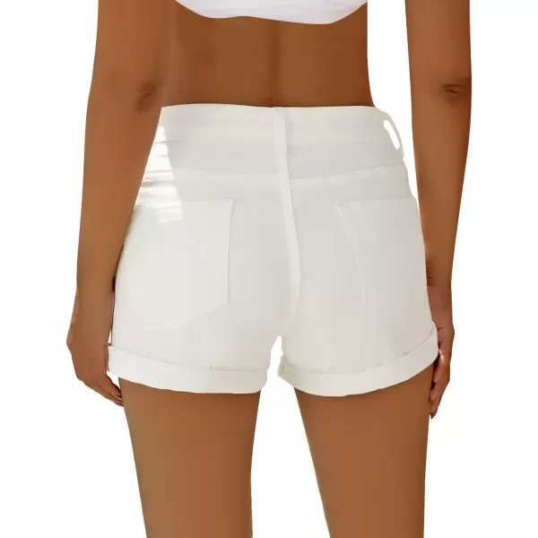 luvamia Womens Ripped Denim Jean Shorts High Waisted Stretchy Folded Hem Short JeansA2 Soft Clean White