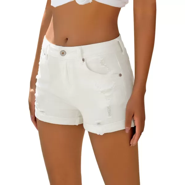 luvamia Womens Ripped Denim Jean Shorts High Waisted Stretchy Folded Hem Short JeansA2 Soft Clean White