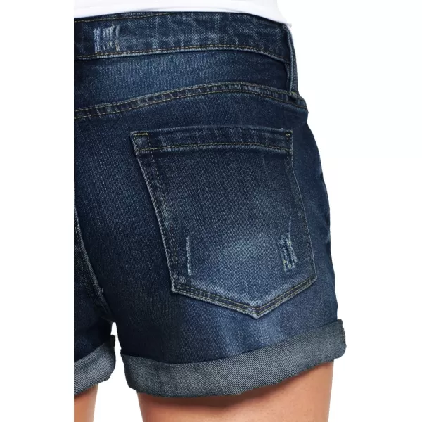 luvamia Womens Ripped Denim Jean Shorts High Waisted Stretchy Folded Hem Short JeansA2 Timeless Blue