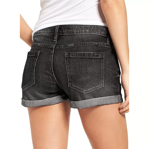 luvamia Womens Ripped Denim Jean Shorts High Waisted Stretchy Folded Hem Short JeansB Dark Gray