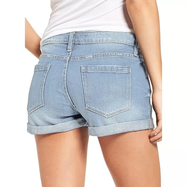 luvamia Womens Ripped Denim Jean Shorts High Waisted Stretchy Folded Hem Short JeansB Ice Blue