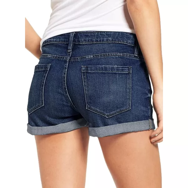 luvamia Womens Ripped Denim Jean Shorts High Waisted Stretchy Folded Hem Short JeansB Lapis Storm