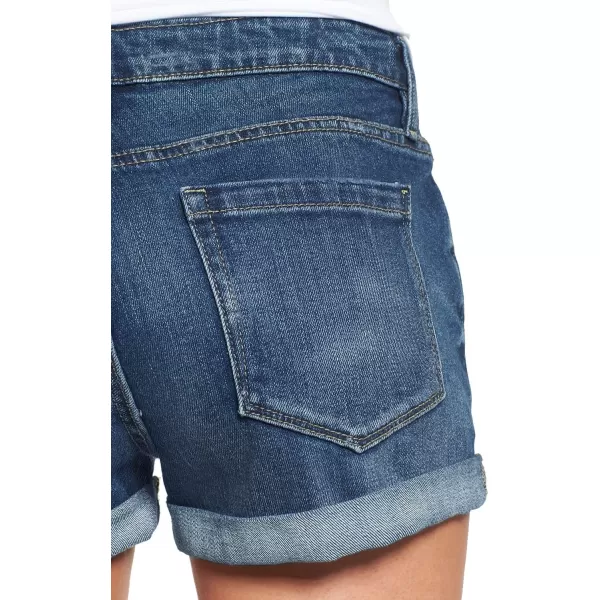 luvamia Womens Ripped Denim Jean Shorts High Waisted Stretchy Folded Hem Short JeansB Nightfall Blue